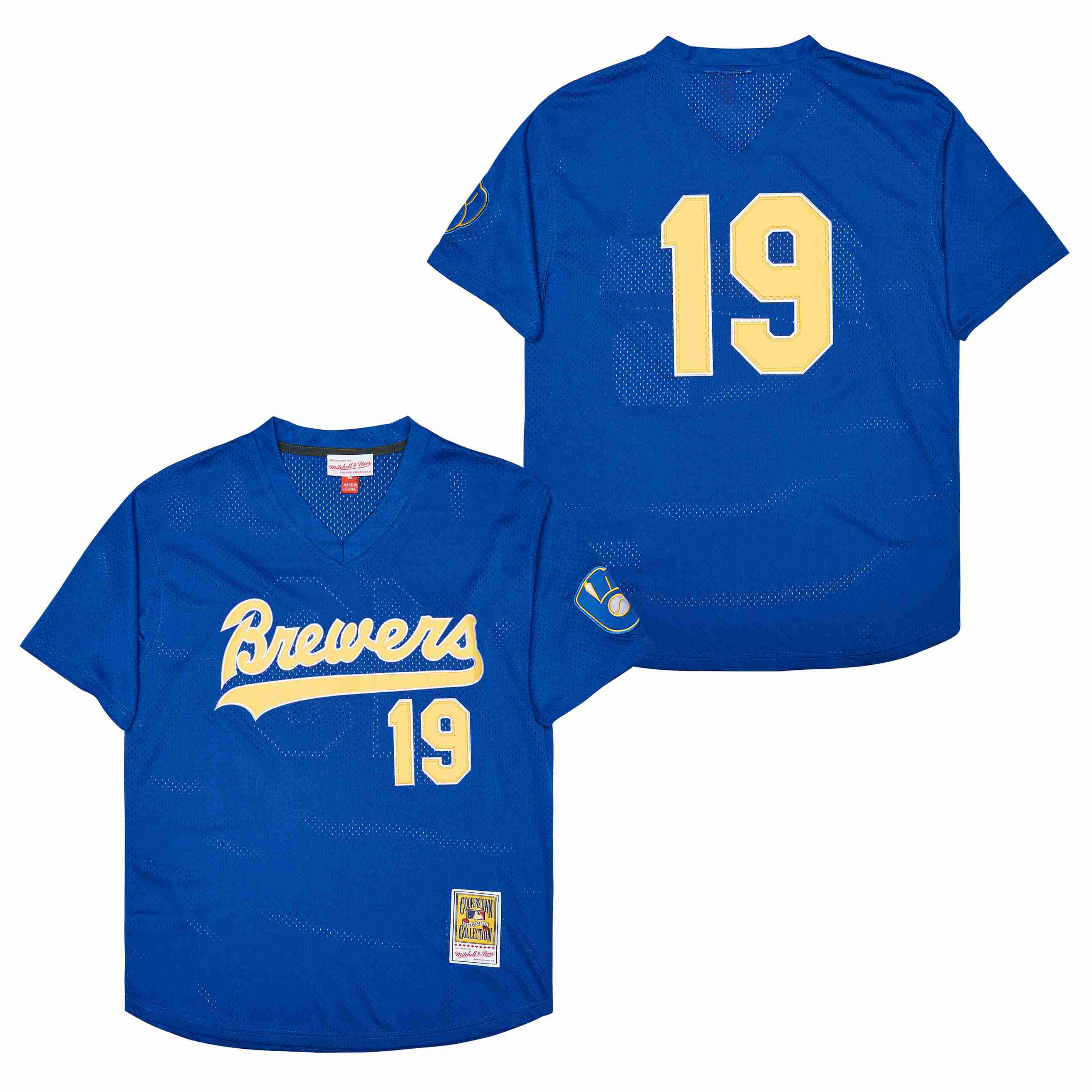 Men Milwaukee Brewers #19 Yount Blue MLB throwback Jerseys->milwaukee brewers->MLB Jersey